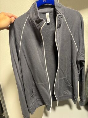 American Apparel Gray Lightweight Zip Shirt Jacket with White Piping